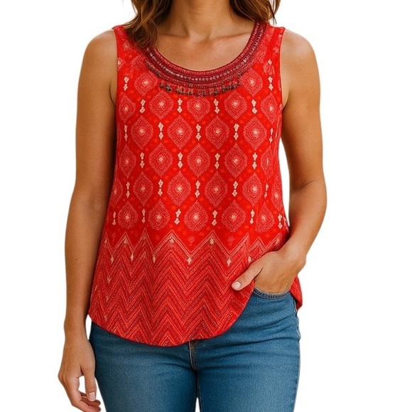 VINTAGE AMERICA BLUES Womens Tank top Embroidered Red White Blue Size Medium NEW - Picture 1 of 6